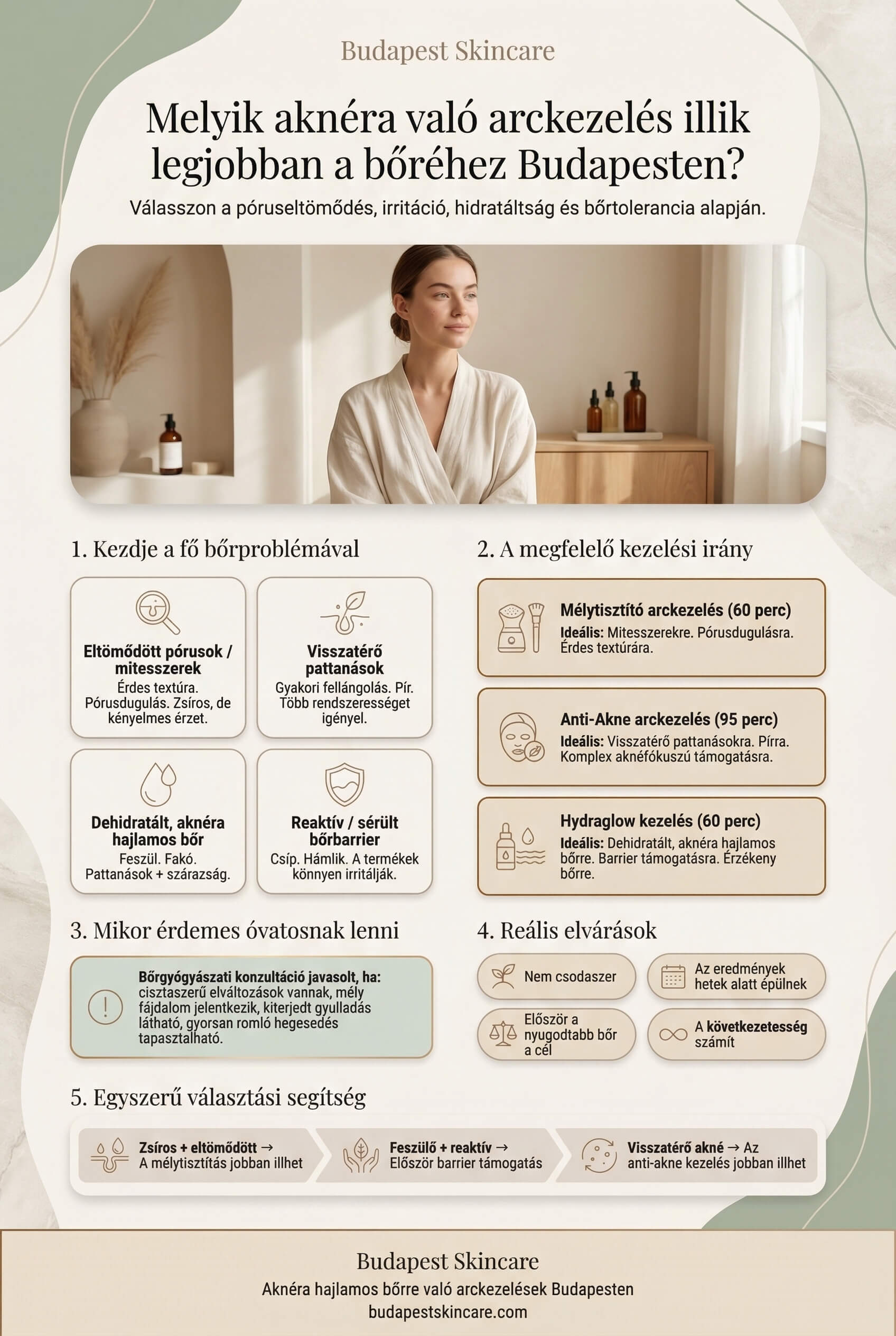 Aknés arckezelés választási útmutató infografika Budapesten
