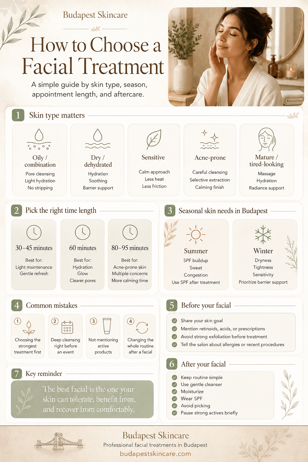 Facial treatments Budapest decision guide by skin goal, skin type, and appointment time